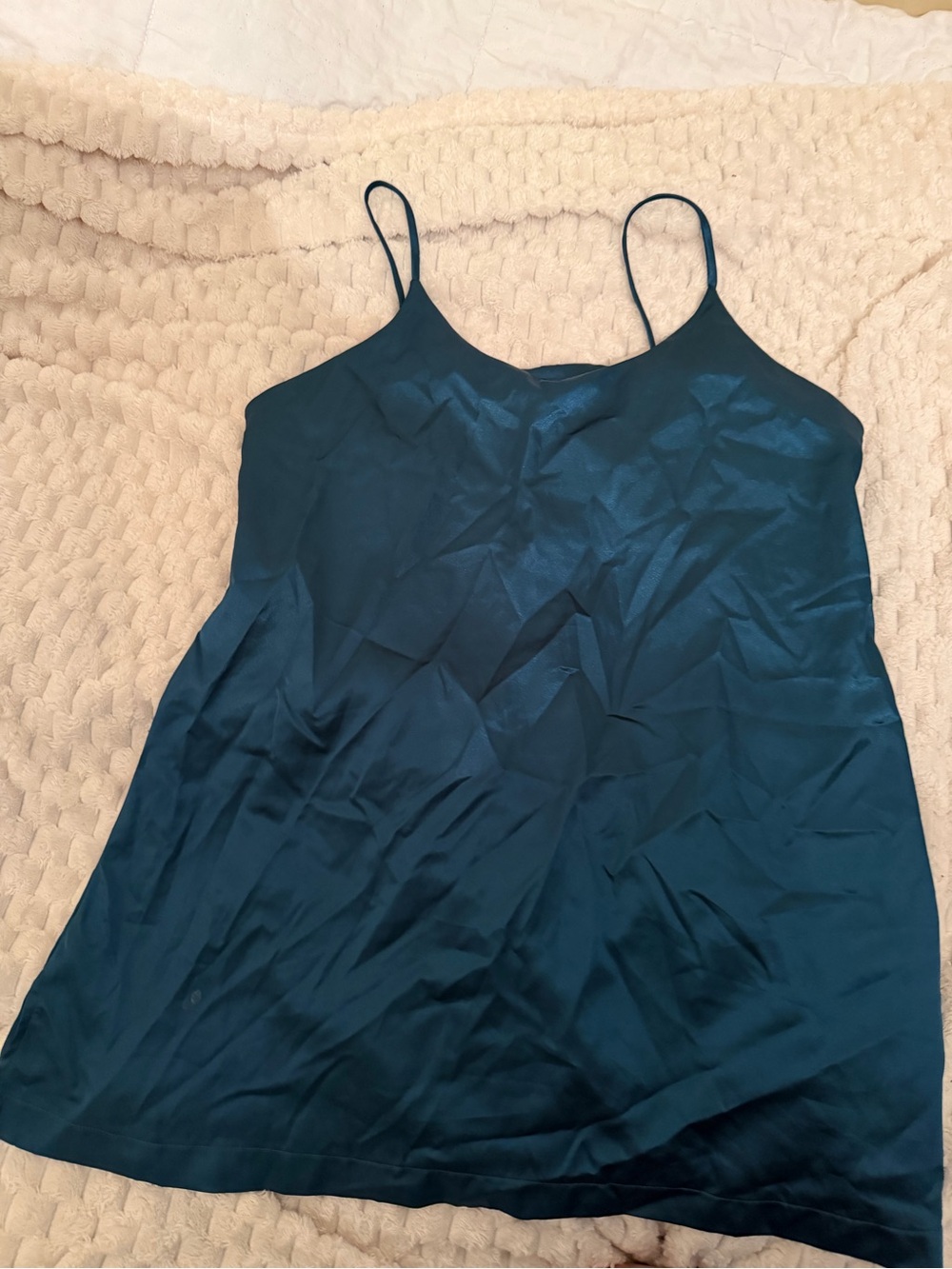 Teal Satin Slip Mini Dress with Spaghetti Straps